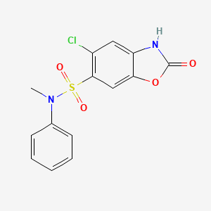 molecular formula C14H11ClN2O4S B6622315 5-chloro-N-methyl-2-oxo-N-phenyl-3H-1,3-benzoxazole-6-sulfonamide 