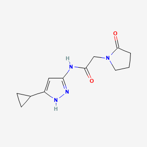 molecular formula C12H16N4O2 B6622341 N-(5-cyclopropyl-1H-pyrazol-3-yl)-2-(2-oxopyrrolidin-1-yl)acetamide 