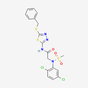 molecular formula C18H16Cl2N4O3S3 B6622362 N-(5-benzylsulfanyl-1,3,4-thiadiazol-2-yl)-2-(2,5-dichloro-N-methylsulfonylanilino)acetamide 