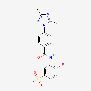 molecular formula C18H17FN4O3S B6622723 4-(3,5-dimethyl-1,2,4-triazol-1-yl)-N-(2-fluoro-5-methylsulfonylphenyl)benzamide 