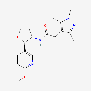 molecular formula C18H24N4O3 B6622730 N-[(2R,3S)-2-(6-methoxypyridin-3-yl)oxolan-3-yl]-2-(1,3,5-trimethylpyrazol-4-yl)acetamide 