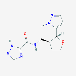molecular formula C12H16N6O2 B6622755 N-[[(2R,3S)-2-(2-methylpyrazol-3-yl)oxolan-3-yl]methyl]-1H-1,2,4-triazole-5-carboxamide 