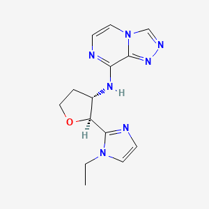 molecular formula C14H17N7O B6622803 N-[(2S,3S)-2-(1-ethylimidazol-2-yl)oxolan-3-yl]-[1,2,4]triazolo[4,3-a]pyrazin-8-amine 