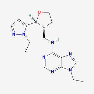 molecular formula C17H23N7O B6622822 9-ethyl-N-[[(2R,3S)-2-(2-ethylpyrazol-3-yl)oxolan-3-yl]methyl]purin-6-amine 
