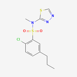 molecular formula C12H14ClN3O2S2 B6622848 2-chloro-N-methyl-5-propyl-N-(1,3,4-thiadiazol-2-yl)benzenesulfonamide 