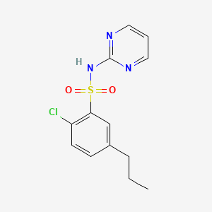 molecular formula C13H14ClN3O2S B6622850 2-chloro-5-propyl-N-pyrimidin-2-ylbenzenesulfonamide 