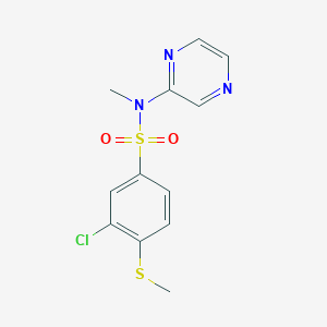molecular formula C12H12ClN3O2S2 B6622861 3-chloro-N-methyl-4-methylsulfanyl-N-pyrazin-2-ylbenzenesulfonamide 
