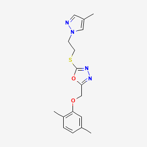 molecular formula C17H20N4O2S B6622890 2-[(2,5-Dimethylphenoxy)methyl]-5-[2-(4-methylpyrazol-1-yl)ethylsulfanyl]-1,3,4-oxadiazole 