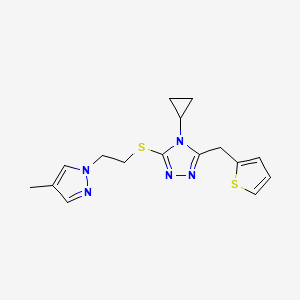 molecular formula C16H19N5S2 B6622894 4-Cyclopropyl-3-[2-(4-methylpyrazol-1-yl)ethylsulfanyl]-5-(thiophen-2-ylmethyl)-1,2,4-triazole 
