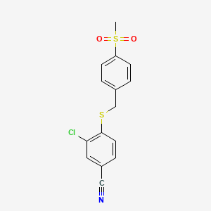 molecular formula C15H12ClNO2S2 B6622919 3-Chloro-4-[(4-methylsulfonylphenyl)methylsulfanyl]benzonitrile 