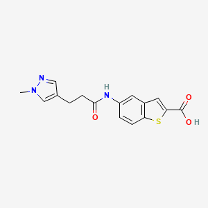 molecular formula C16H15N3O3S B6622968 5-[3-(1-Methylpyrazol-4-yl)propanoylamino]-1-benzothiophene-2-carboxylic acid 