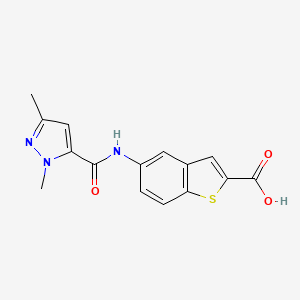 molecular formula C15H13N3O3S B6622978 5-[(2,5-Dimethylpyrazole-3-carbonyl)amino]-1-benzothiophene-2-carboxylic acid 