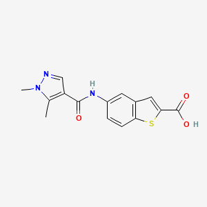 molecular formula C15H13N3O3S B6622987 5-[(1,5-Dimethylpyrazole-4-carbonyl)amino]-1-benzothiophene-2-carboxylic acid 