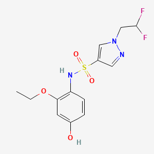 molecular formula C13H15F2N3O4S B6623022 1-(2,2-difluoroethyl)-N-(2-ethoxy-4-hydroxyphenyl)pyrazole-4-sulfonamide 