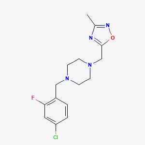 molecular formula C15H18ClFN4O B6623087 5-[[4-[(4-Chloro-2-fluorophenyl)methyl]piperazin-1-yl]methyl]-3-methyl-1,2,4-oxadiazole 