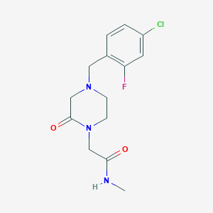 molecular formula C14H17ClFN3O2 B6623098 2-[4-[(4-chloro-2-fluorophenyl)methyl]-2-oxopiperazin-1-yl]-N-methylacetamide 