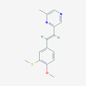 molecular formula C15H16N2OS B6623155 2-[(E)-2-(4-methoxy-3-methylsulfanylphenyl)ethenyl]-6-methylpyrazine 