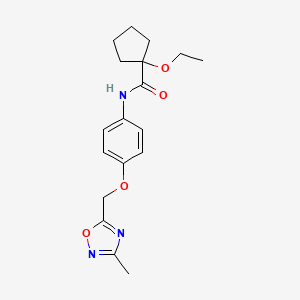molecular formula C18H23N3O4 B6623162 1-ethoxy-N-[4-[(3-methyl-1,2,4-oxadiazol-5-yl)methoxy]phenyl]cyclopentane-1-carboxamide 