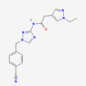 molecular formula C17H17N7O B6623261 N-[1-[(4-cyanophenyl)methyl]-1,2,4-triazol-3-yl]-2-(1-ethylpyrazol-4-yl)acetamide 