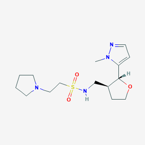 molecular formula C15H26N4O3S B6623307 N-[[(2R,3S)-2-(2-methylpyrazol-3-yl)oxolan-3-yl]methyl]-2-pyrrolidin-1-ylethanesulfonamide 