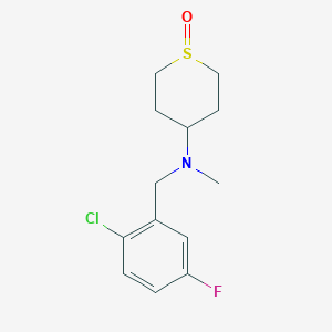 molecular formula C13H17ClFNOS B6623355 N-[(2-chloro-5-fluorophenyl)methyl]-N-methyl-1-oxothian-4-amine 