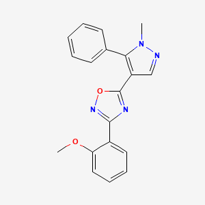 molecular formula C19H16N4O2 B6623440 3-(2-Methoxyphenyl)-5-(1-methyl-5-phenylpyrazol-4-yl)-1,2,4-oxadiazole 