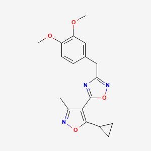 molecular formula C18H19N3O4 B6623448 5-(5-Cyclopropyl-3-methyl-1,2-oxazol-4-yl)-3-[(3,4-dimethoxyphenyl)methyl]-1,2,4-oxadiazole 