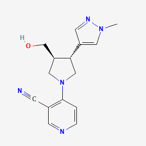 molecular formula C15H17N5O B6623535 4-[(3S,4R)-3-(hydroxymethyl)-4-(1-methylpyrazol-4-yl)pyrrolidin-1-yl]pyridine-3-carbonitrile 