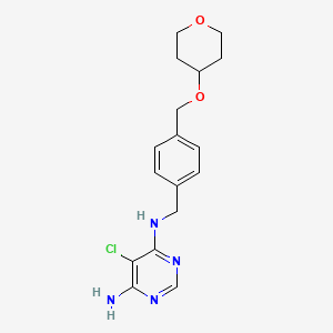 molecular formula C17H21ClN4O2 B6623687 5-chloro-4-N-[[4-(oxan-4-yloxymethyl)phenyl]methyl]pyrimidine-4,6-diamine 