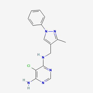 molecular formula C15H15ClN6 B6623753 5-chloro-4-N-[(3-methyl-1-phenylpyrazol-4-yl)methyl]pyrimidine-4,6-diamine 