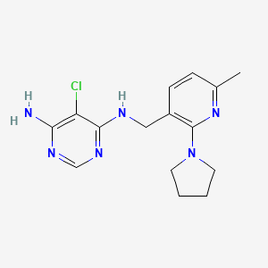 molecular formula C15H19ClN6 B6623766 5-chloro-4-N-[(6-methyl-2-pyrrolidin-1-ylpyridin-3-yl)methyl]pyrimidine-4,6-diamine 