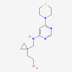 molecular formula C14H22N4OS B6623835 2-[1-[[(6-Thiomorpholin-4-ylpyrimidin-4-yl)amino]methyl]cyclopropyl]ethanol 