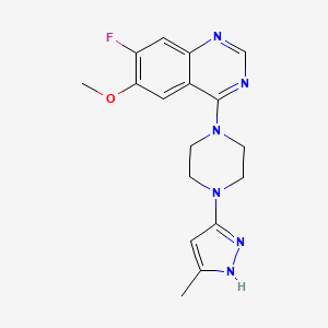 molecular formula C17H19FN6O B6623838 7-fluoro-6-methoxy-4-[4-(5-methyl-1H-pyrazol-3-yl)piperazin-1-yl]quinazoline 
