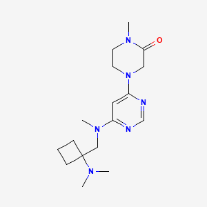 molecular formula C17H28N6O B6623842 4-[6-[[1-(Dimethylamino)cyclobutyl]methyl-methylamino]pyrimidin-4-yl]-1-methylpiperazin-2-one 
