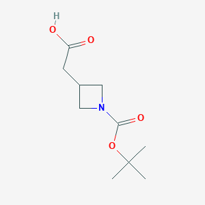 molecular formula C10H17NO4 B066239 2-(1-(Tert-butoxycarbonyl)azetidin-3-yl)acetic acid CAS No. 183062-96-6