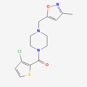 molecular formula C14H16ClN3O2S B6623958 (3-Chlorothiophen-2-yl)-[4-[(3-methyl-1,2-oxazol-5-yl)methyl]piperazin-1-yl]methanone 