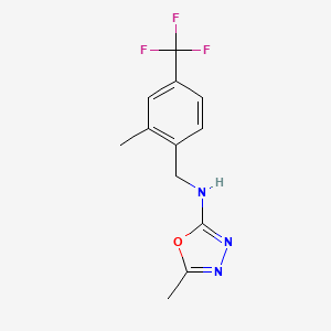 molecular formula C12H12F3N3O B6624037 5-methyl-N-[[2-methyl-4-(trifluoromethyl)phenyl]methyl]-1,3,4-oxadiazol-2-amine 