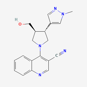 molecular formula C19H19N5O B6624151 4-[(3S,4R)-3-(hydroxymethyl)-4-(1-methylpyrazol-4-yl)pyrrolidin-1-yl]quinoline-3-carbonitrile 