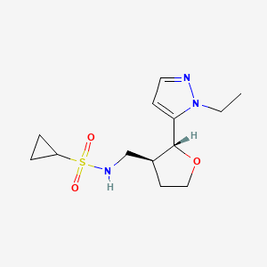 molecular formula C13H21N3O3S B6624197 N-[[(2R,3S)-2-(2-ethylpyrazol-3-yl)oxolan-3-yl]methyl]cyclopropanesulfonamide 