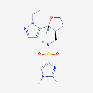 molecular formula C15H23N5O3S B6624203 N-[[(2R,3S)-2-(2-ethylpyrazol-3-yl)oxolan-3-yl]methyl]-1,2-dimethylimidazole-4-sulfonamide 