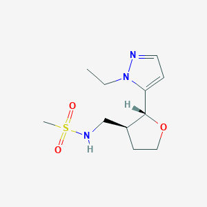 molecular formula C11H19N3O3S B6624207 N-[[(2R,3S)-2-(2-ethylpyrazol-3-yl)oxolan-3-yl]methyl]methanesulfonamide 