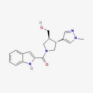 molecular formula C18H20N4O2 B6624320 [(3S,4R)-3-(hydroxymethyl)-4-(1-methylpyrazol-4-yl)pyrrolidin-1-yl]-(1H-indol-2-yl)methanone 