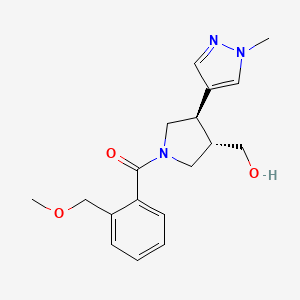 molecular formula C18H23N3O3 B6624336 [(3S,4R)-3-(hydroxymethyl)-4-(1-methylpyrazol-4-yl)pyrrolidin-1-yl]-[2-(methoxymethyl)phenyl]methanone 