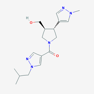 molecular formula C17H25N5O2 B6624346 [(3S,4R)-3-(hydroxymethyl)-4-(1-methylpyrazol-4-yl)pyrrolidin-1-yl]-[1-(2-methylpropyl)pyrazol-4-yl]methanone 