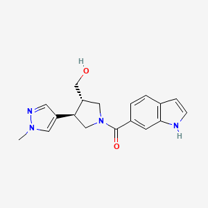 molecular formula C18H20N4O2 B6624354 [(3S,4R)-3-(hydroxymethyl)-4-(1-methylpyrazol-4-yl)pyrrolidin-1-yl]-(1H-indol-6-yl)methanone 