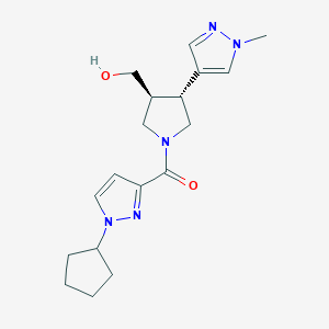 molecular formula C18H25N5O2 B6624355 (1-cyclopentylpyrazol-3-yl)-[(3S,4R)-3-(hydroxymethyl)-4-(1-methylpyrazol-4-yl)pyrrolidin-1-yl]methanone 