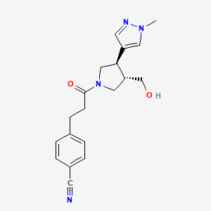 molecular formula C19H22N4O2 B6624363 4-[3-[(3S,4R)-3-(hydroxymethyl)-4-(1-methylpyrazol-4-yl)pyrrolidin-1-yl]-3-oxopropyl]benzonitrile 