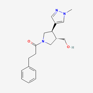 molecular formula C18H23N3O2 B6624370 1-[(3S,4R)-3-(hydroxymethyl)-4-(1-methylpyrazol-4-yl)pyrrolidin-1-yl]-3-phenylpropan-1-one 