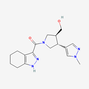 molecular formula C17H23N5O2 B6624374 [(3S,4R)-3-(hydroxymethyl)-4-(1-methylpyrazol-4-yl)pyrrolidin-1-yl]-(4,5,6,7-tetrahydro-1H-indazol-3-yl)methanone 