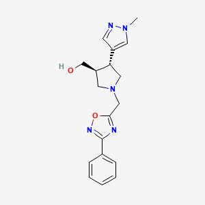 molecular formula C18H21N5O2 B6624467 [(3S,4R)-4-(1-methylpyrazol-4-yl)-1-[(3-phenyl-1,2,4-oxadiazol-5-yl)methyl]pyrrolidin-3-yl]methanol 